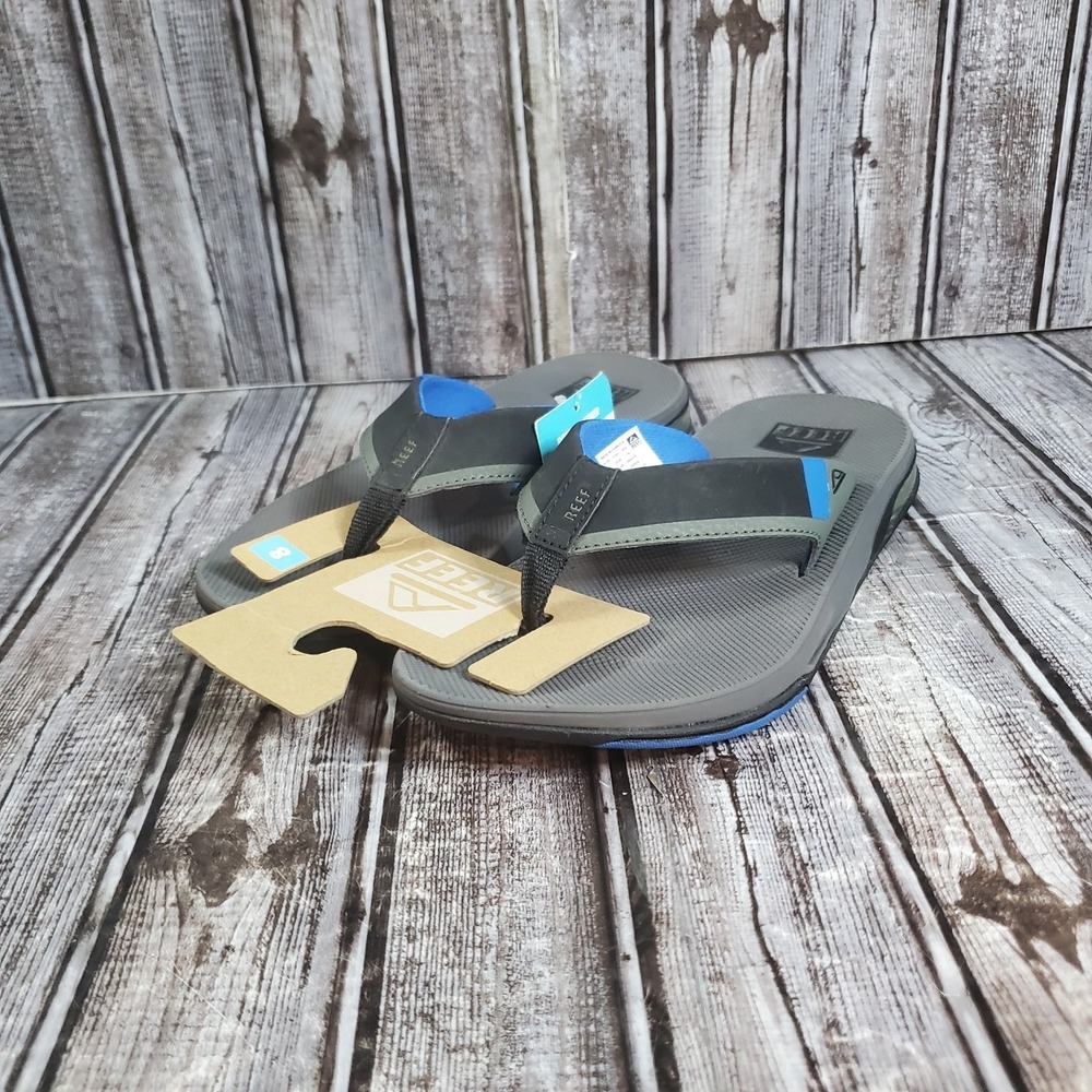 Reef Men's Fanning Low Flip Flop Sandals Gray Black Blue Bottle Opener Size 9